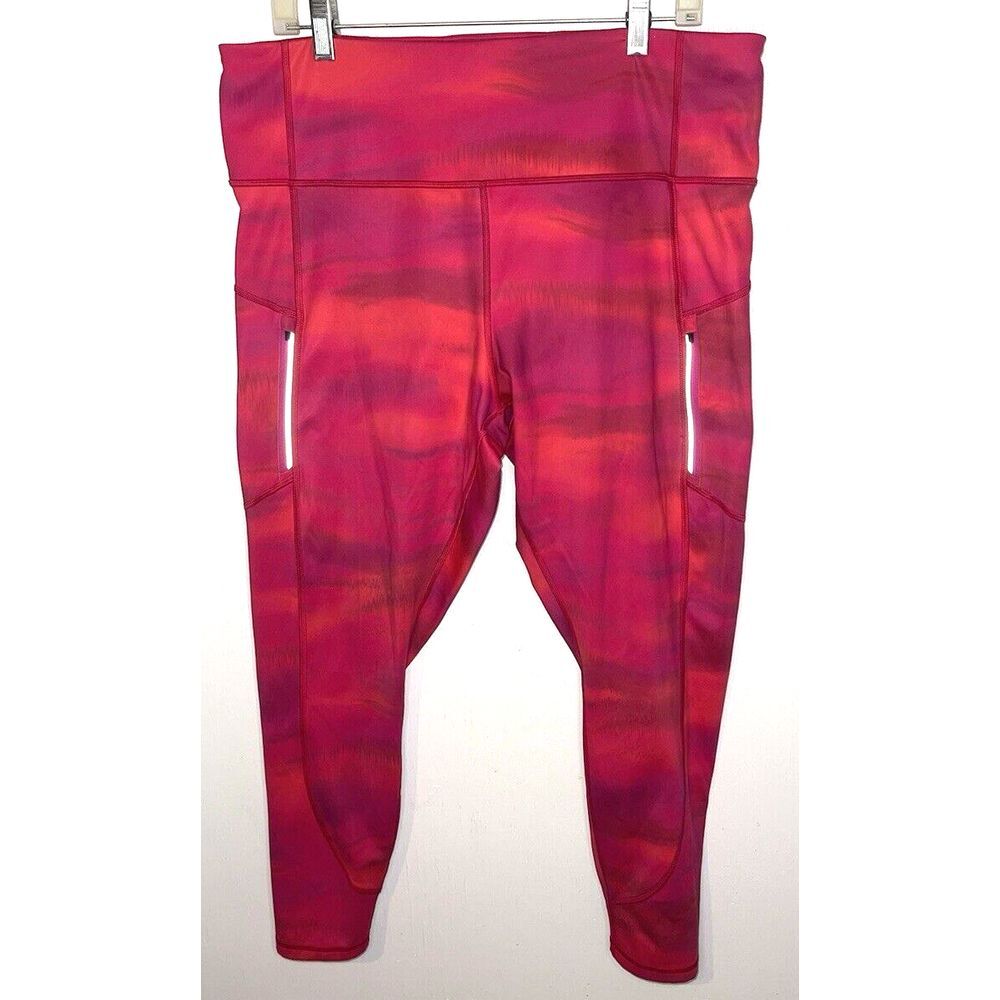 ATHLETA Rainier Printed Hot Pink Tight Leggings Yoga Workout Run 2X EUC